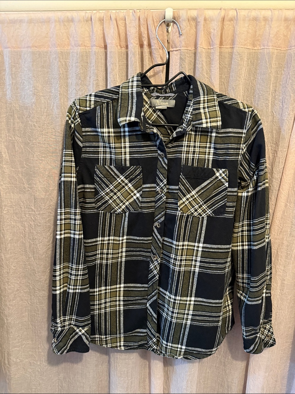 Black and Olive Plaid Shirt with Tan Camper Graphic - Picture 3 of 3